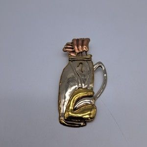 SJ Stamped Golf Bag Mixed Metal Art Pin Pennant Brooch Hat Tie Accessory
